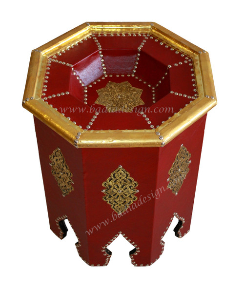 Octagon Shaped Metal and Leather Side Table - ML-ST005