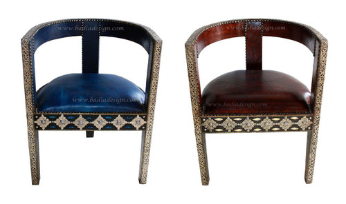 Moroccan Leather Chair with Metal and Bone - MB-CH017