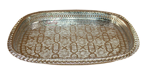 Vintage Brass Tray 14.5” Etched Moroccan Style Scalloped Edge Made In  Germany