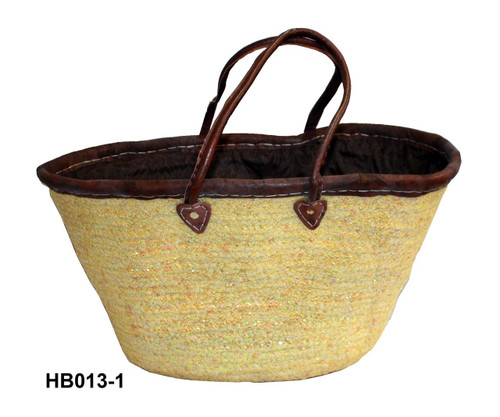 Straw Handbag with Leather Handle - HB013