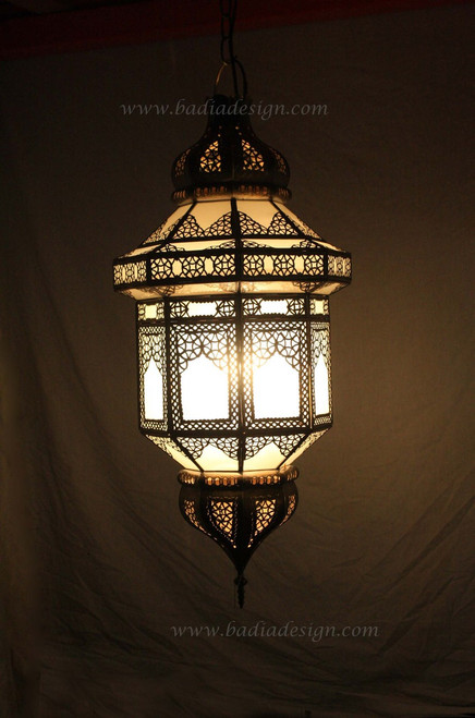 Hanging Brass Lantern with White Glass - LIG157