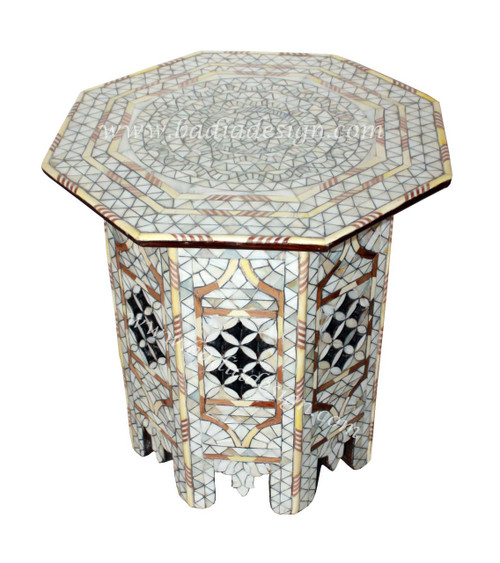 White Mother of Pearl Inlay Side Table - MOP-ST038