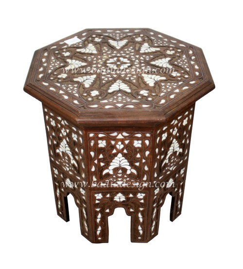 White Mother of Pearl Inlay Side Table - MOP-ST041