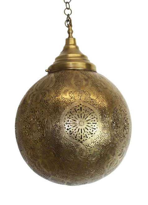 Hand Punched Hanging Brass Ball Lantern - LIG202