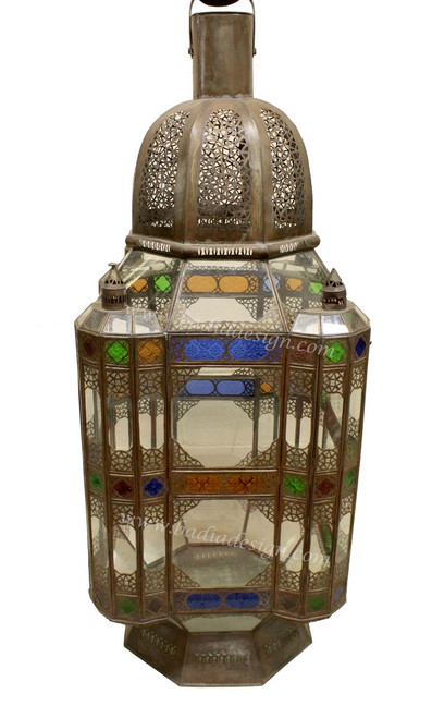 Clear Glass Moroccan Lantern Ornate Black Metalwork Accent Focal Point Decor 