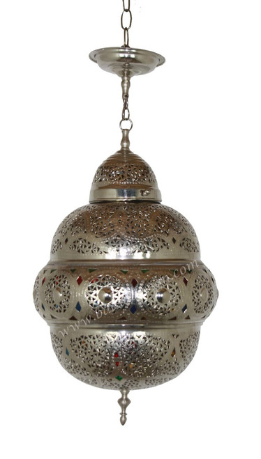 Silver Lantern with Multi-Color Glass - LIG226