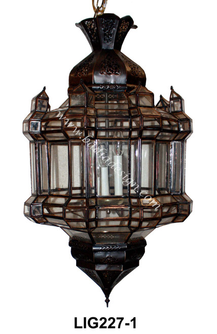 Large Hanging Lantern with Multi Color Glass - LIG227