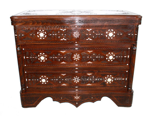 Large Carved Wood Bone Inlay Dresser - CW-CA033