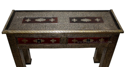 Rectangular Metal and Leather Cabinet  with Glass Top - ML-CA022