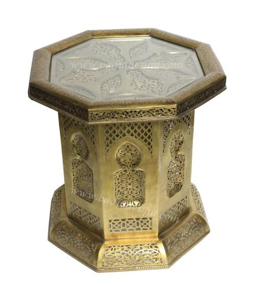 Hand Punched Brass Side Table with Glass Top - B-LT010