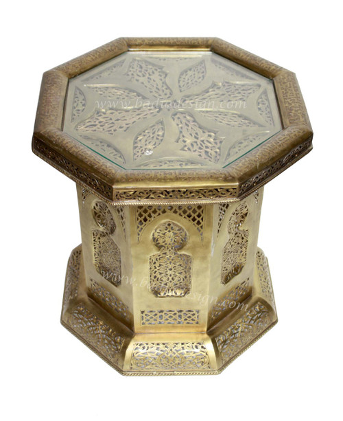 Hand Punched Brass Side Table with Glass Top - B-LT010