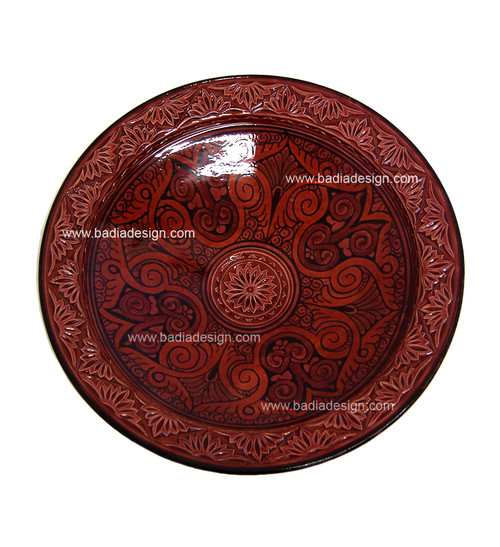 Hand Painted Carved Red Ceramic Platter CER34-RED