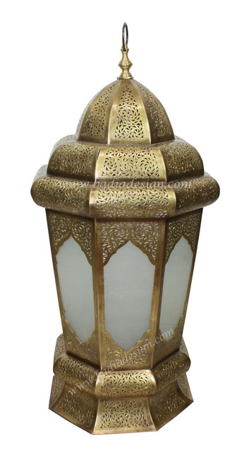 Large Brass Floor Lantern with White Glass - LIG251