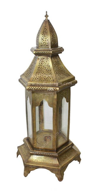 Large Brass Floor Lantern with Clear Glass - LIG252