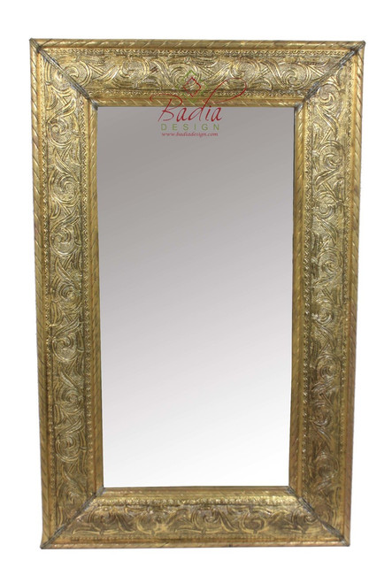 Rectangular Shaped Embossed Brass Metal Frame Mirror - M-EM009