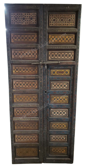 Moroccan Carved and Hand Painted Wooden Door - HPD021