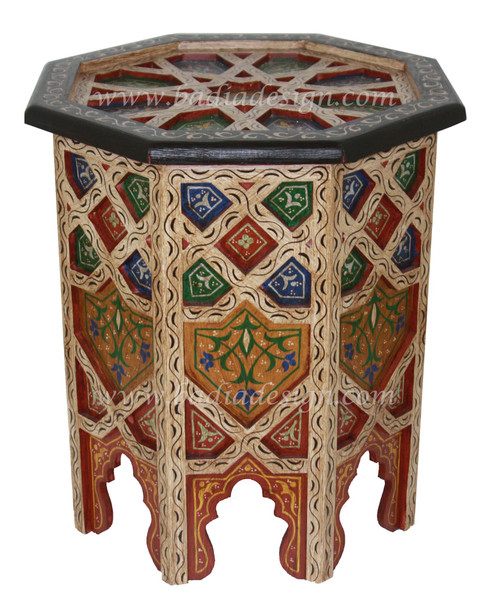 Carved Wood Hand Painted Side Table - HP014