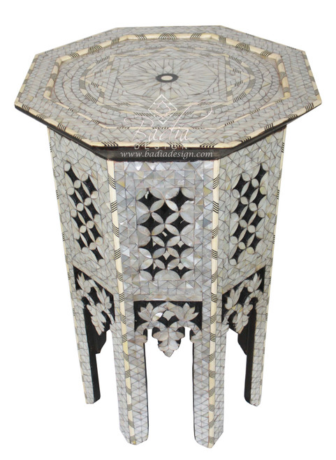 White Mother of Pearl Side Table - MOP-ST089