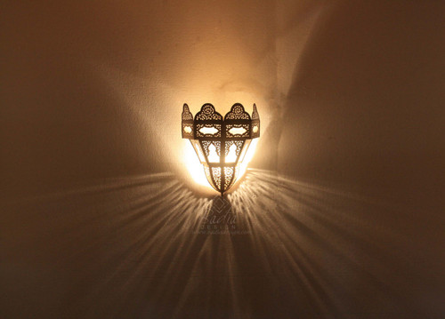 Intricately Designed Brass Wall Sconce with Soft White Glass - WL220