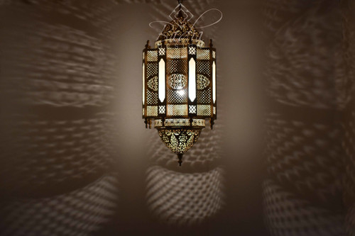 Brass Chandelier with White Glass