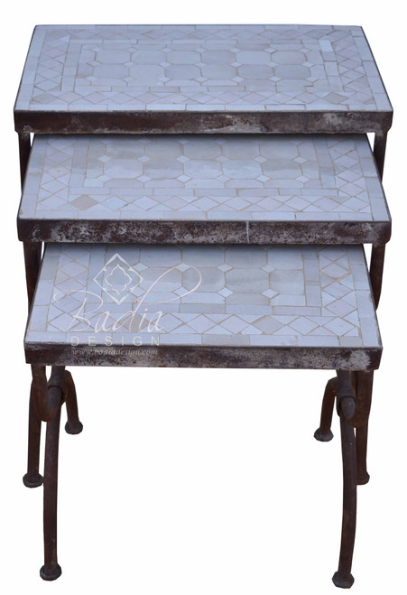 Off White Nesting Tile Patio Tables - MT763