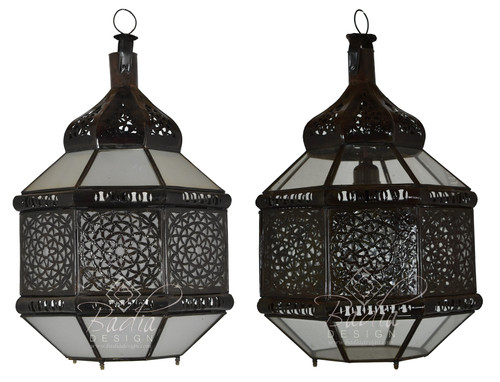 Hanging Lantern with White and Clear Glass - LIG420