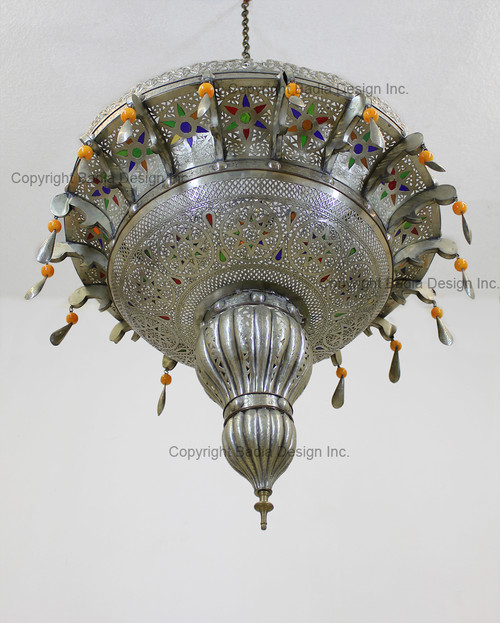 Small Moroccan Vintage Brass Chandelier with Multi Color Glass from Badia  Design Inc.