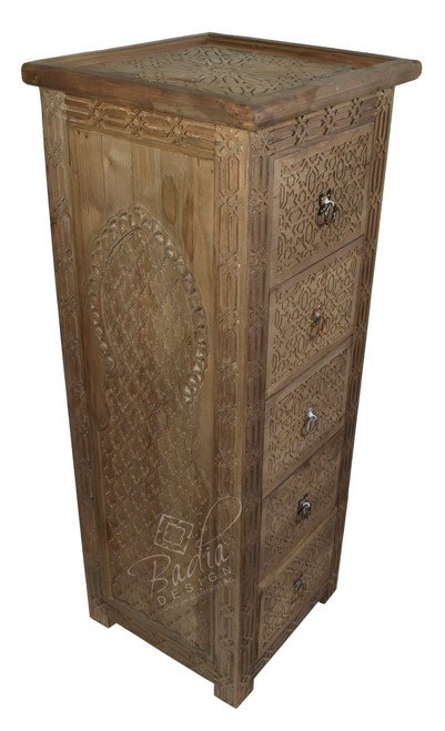 Tall Stained Hand Carved Wooden Cabinet - CW-CA083
