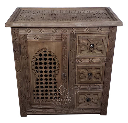 Light Stained Hand Carved Wooden Cabinet - CW-CA085