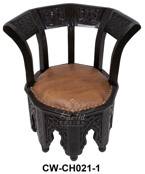 Dark Stained Hand Carved Wooden Chair - CW-CH021