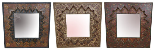 Vintage Hand Carved and Hand Painted Wooden Mirror - M-W014