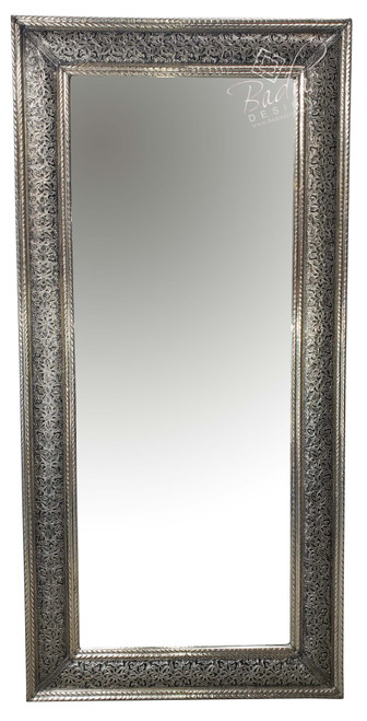 Tall Hand Carved Silver Nickel Mirror - M-EM028