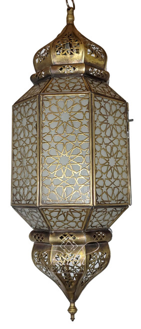 Hanging Brass Lantern with White Glass - LIG445