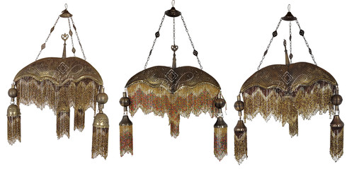 Three Prong Beaded Brass Chandelier - CH318