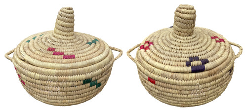 Round Top Handwoven Straw Container with Lid - HB032