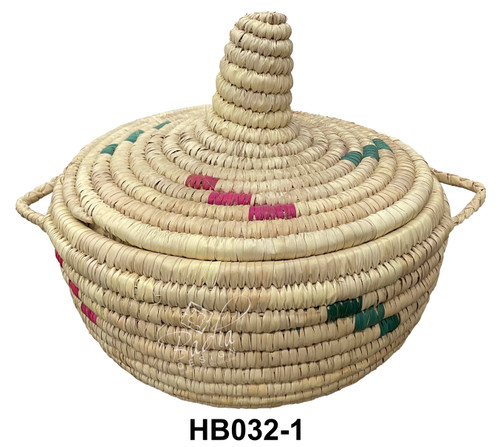 Round Top Handwoven Straw Container with Lid - HB032