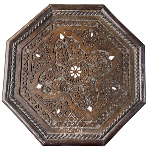 Dark Stained Mother of Pearl Inlay Side Table - MOP-ST131