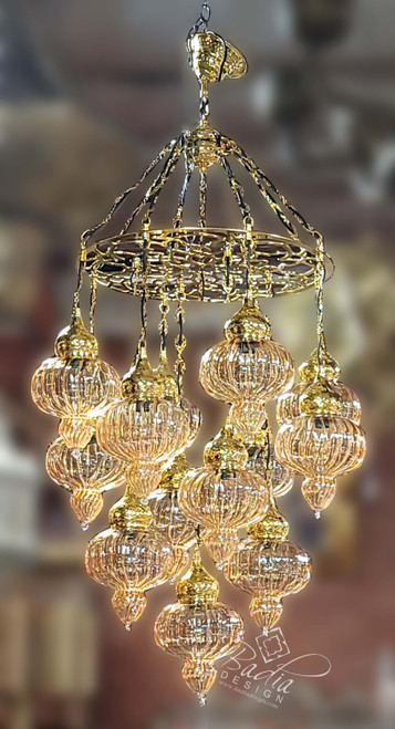 Turkish Style Amber Color Pyrex Glass Chandelier - TK-CH016