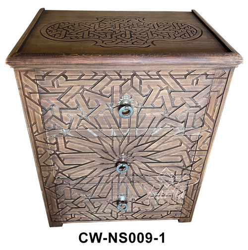 Stained Hand Carved Wooden Nightstand - CW-NS009