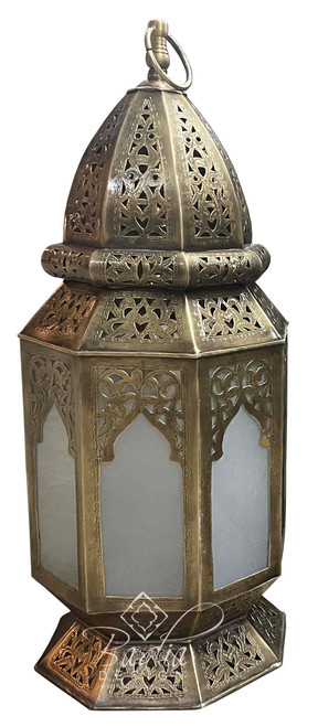 Brass Desktop or Floor Lantern with White Glass - LIG458