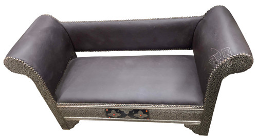 Metal and Orange Bone Bench with Leather Seating - MB-B014