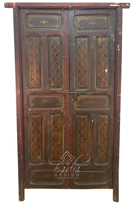 Vintage Red Hand-Painted Wooden Door - HPD029
