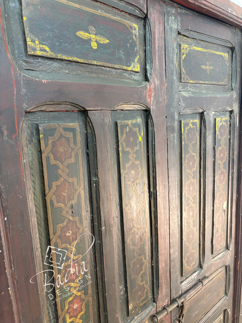 Vintage Red Hand-Painted Wooden Door - HPD029
