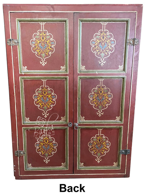 Red Hand Painted Wooden Door with Wrought Iron Screen - HPD037
