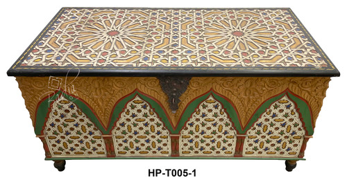 Multi-Color Hand Painted Carved Wood Chest - HP-T005