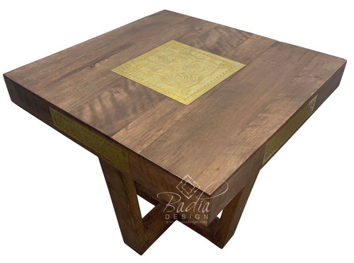 Wooden Coffee Table with Carved Brass Plates - CW-ST065
