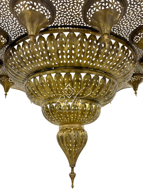 Large Brass Chandelier with Multi-Color Glass Eyelets - CH367