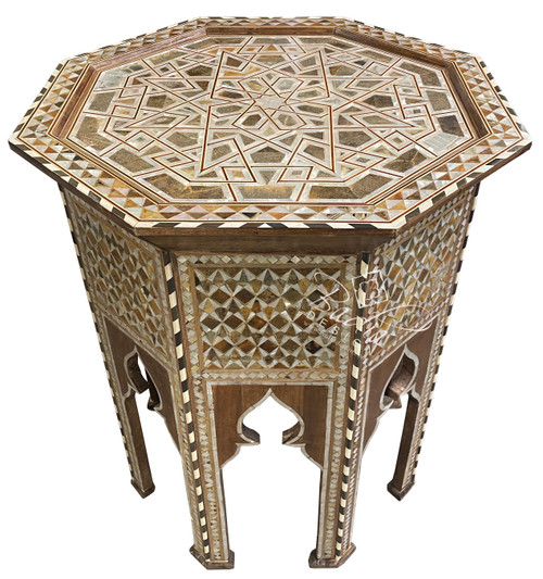 Moroccan Mother of Pearl Inlay Wooden Side Table from Badia
