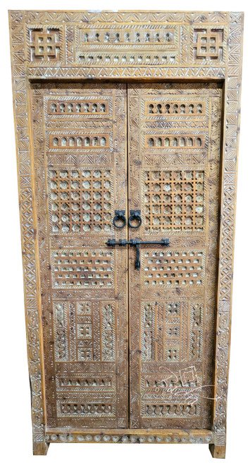 Tall Vintage Hand Carved Wooden Door - CWD044