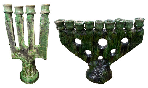 Green Hand Painted Tamegroute Candle Holders - CER-C012